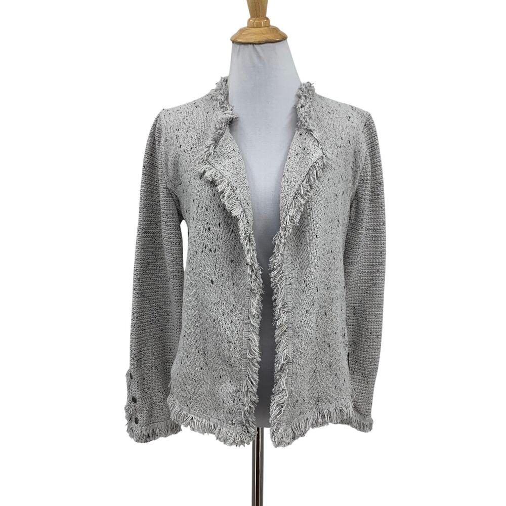 Nic + Zoe Jacket Womens Small Ash Fringe Mix Knit Tweed Open Front Button Cuff